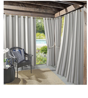 Valencia Cabana Striped Curtain Panel 54 x 80 Indoor/ Outdoor UV Protectant Gray-image
