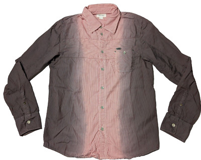 DIESEL Boys 2XL Red Dip Dye Pinstripe Button-Up Long Sleeve Shirt-image
