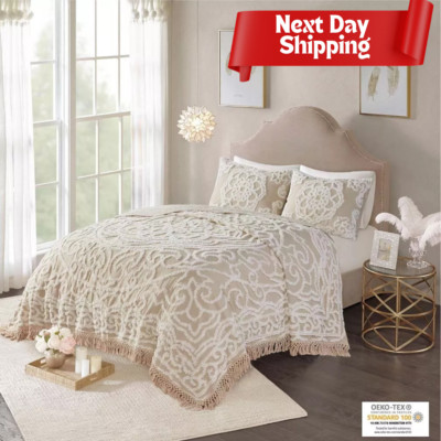 Madison Park Laetitia Tufted Cotton Chenille Medallion Fringe Coverlet Set King-image