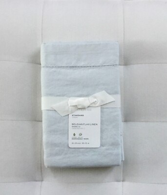 Pottery Barn BELGIAN FLAX LINEN Standard Shams ~Set of Two~ Blue Frost NWT-image