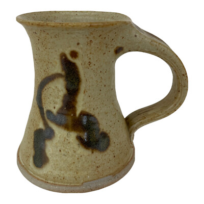 Kolb 1980s Studio Art Pottery Coffee Mug Hourglass Shaped Beige Brown Signed Vtg-image