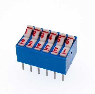 EECO 6 Position 12 Pin SPST Through-Hole DIP Switch, Red 2x Lettering, Lot of 5-image