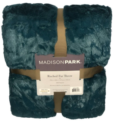 Madison Park TEAL Ultra Soft Ruched Faux Fur Throw Blanket 50X60