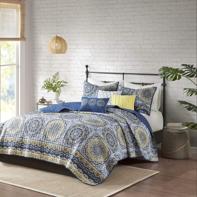 Tangiers Quilt Classic Breathable Coverlet 6 Piece Set King/Cal King Blue Circle-image