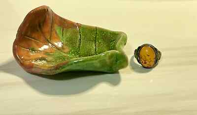 Studio Art Pottery LEAF BOWL, Catchall, Jewelry Dish, Fall Decor, Artist Signed-image