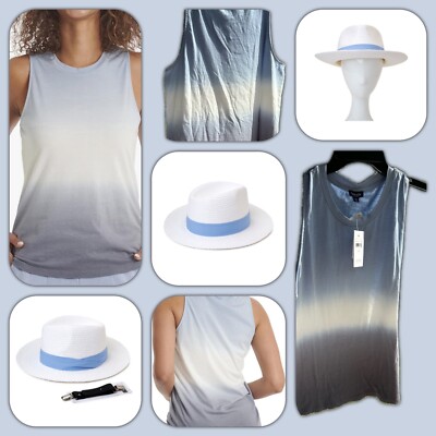 XLarge Splendid Women's Peri Dip Dye Crew Neck Cotton Tank Top And Panama Hat-image