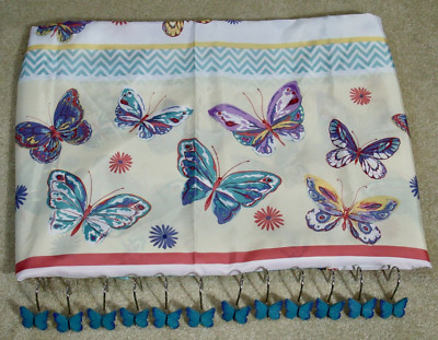 Fabric Butterfly Shower Curtain & 12 Butterfly Blue Hooks Madison Park 72x72-image