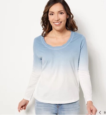 Candace Cameron Bure The Ocean Dipped Long-Sleeve Tee Ash Blue Large A473684-image