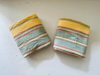 POTTERY BARN Organic Cotton Green & Yellow Striped Standard Shams- Set of 2-image