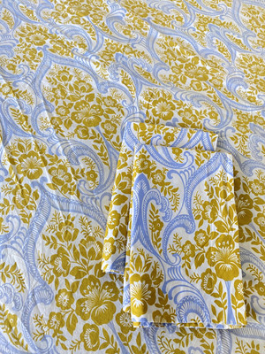 Pottery Barn Ava Fleur de Lis FULL/QUEEN DUVET Cover SET 2 SHAMS Blue Gold-image