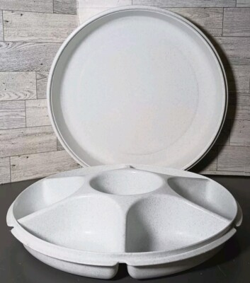 Vintage Tupperware Serving Dip Tray #1665-1 & 1666-1 Lid Travel Storage -image