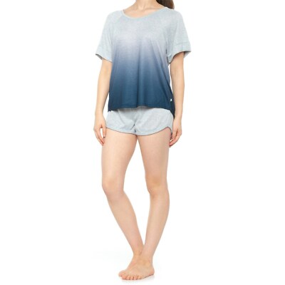 Lucky Brand Knit Pajamas Set sz LARGE- Dip Dye Short Sleeve Shirt & Gray Shorts -image