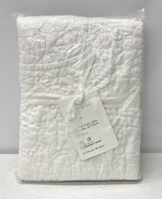 NEW Pottery Barn Belgian Flax Linen Floral Stitch EURO Sham~White-image