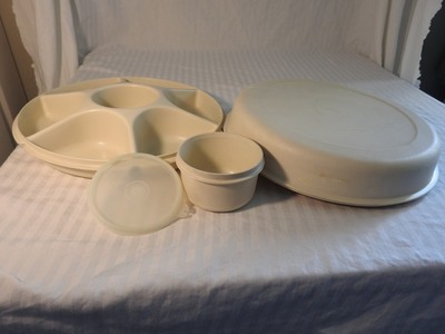 VTG Tupperware Veggie Tray w/ Lid & Dip Bowl, 1665-3, 1667-6, 1666-3, 215-56-image