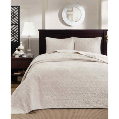 Madison Park Quebec 3-Piece KING Bedspread Set OFF WHITE Jacquard Quilted New-image