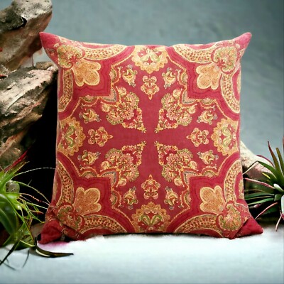Pottery Barn Bohemian Decorative Feather Pillow Indian MiddleEast Style Red Gold-image