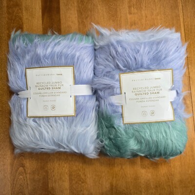 POTTERY BARN KIDS FAUX FUR SHAM SET (2) STANDARD ~ JUMBO RAINBOW-image
