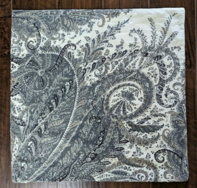 Pottery Barn Throw Pillow Sham Cover Gray Linen Blend Blue Paisley Ikat 24