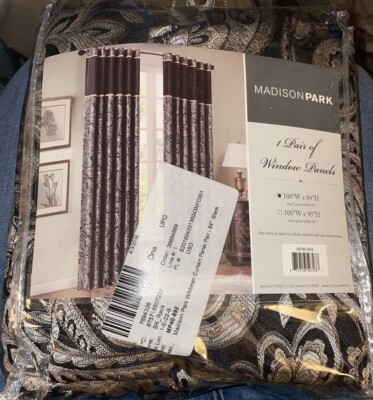 MADISON PARK Whitman Curtain Window Panels 100” W X 84” H Black Brand New NIP-image
