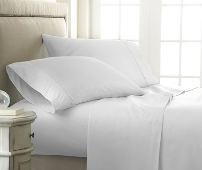ienjoy Home Embossed Checker Pattern 4 Piece Quality Sheet Set, Queen, White-image