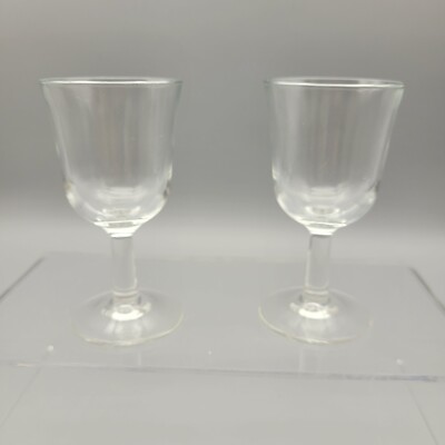 Vintage set of 2 Cordial Glasses Tulip Shaped Stemmed Marked France 3 1/4