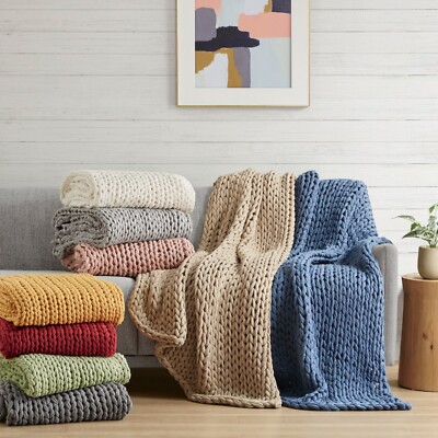 Madison Park Chunky Double Knit Handmade Throw Fluffy Woven Luxury Throws 50x60-image