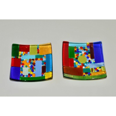 Colorful Fused Glass Studio Art Trays, Abstract Textured Small Square Trays -image