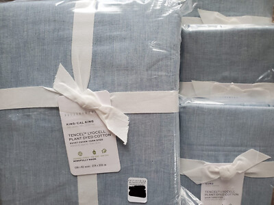 POTTERY BARN Tencel Lyocell KING Duvet & 3 EURO Shams NEW ~ WATERFALL BLUE-image