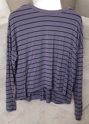 Dip Womens Striped Shirt Size Large Purple & Black Long-Sleeve Top Lightweight-image