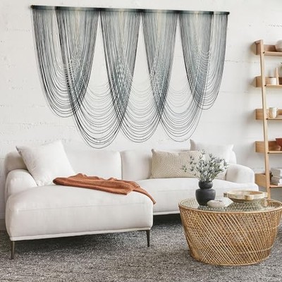  Large Macrame Wall Hanging Dip-Dyed Macrame Wall Decor Boho Wall Decor Blue-image