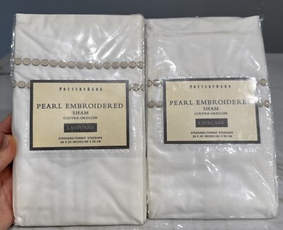 2x Pottery Barn Pearl Embroidered Standard Sham 95% Cotton  5% Organic Cotton-image