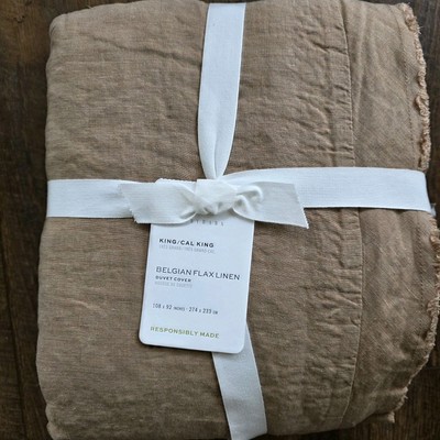 Pottery Barn Belgian Flax Linen Double Flange Duvet Cover BRONZE New-image