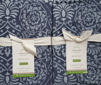 2 POTTERY BARN Carins Organic EURO Shams NEW ~ BLUE-image