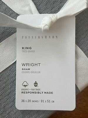 POTTERY BARN WRIGHT TEXTURED ORGANIC CLOUD GRAY KING PILLOW SHAM NEW-image