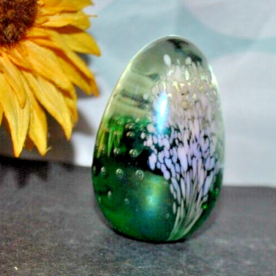 GES 92 Glass Eye Studio EGG Shaped Iridescent Controlled Bubble GREEN AURENE 2.4-image