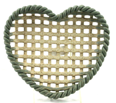 River Hill ? Studio Pottery Signed Heart Shaped Basket Woven Braided Trim-image