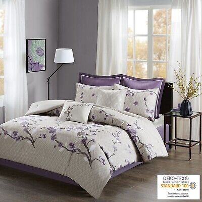 Madison Park 8 Piece Cotton Floral Print Comforter Set Queen King Bedroom Decor-image