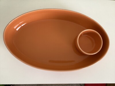 Crate And Barrel Orange Oval Serving Dish/Chip And Dip Tray 16”-image
