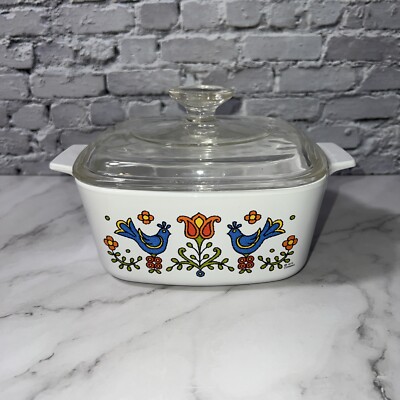RARE Vintage 1975 Corning Ware 1.5 Qt 2 Blue Doves Country Festival + Lid ✅-image