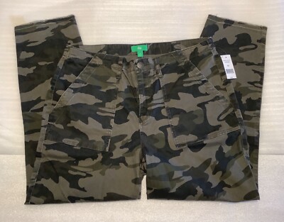 Women’s DIP Olive Camo Utility Crop Pants Jeans Size 14 Stretch Lots of Pockets-image
