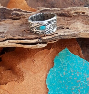 AZ Sleeping Beauty Turquoise Hand Wrought/Cast .925 Ring sz 10 Free Ship by TRS-image
