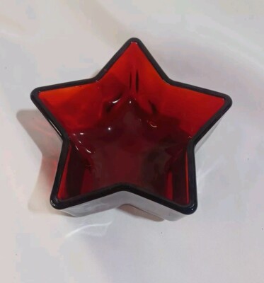  Red Star Shaped Heavy Glass Candy Dish - - 3