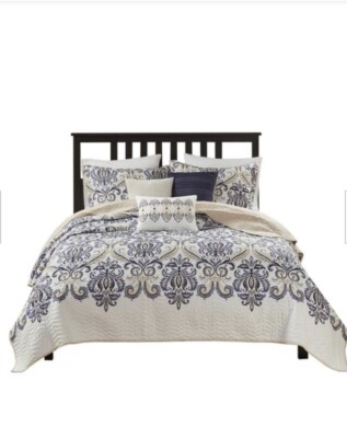 6pc King Reversible Quilted Coverlet Set Blue - Madison Park. BL Friday Sale-image