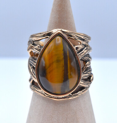 Vtg HSN Studio BARSE Enchanted Teardrop Bronze Vines WIDE Statement Ring sz 7-image