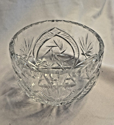 Crystal Rose Bowl Flower Vase Shaped Round Clear Cut Glass Design Spinning Star-image