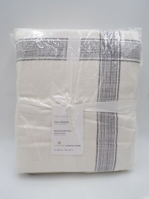 Pottery Barn Windowpane Duvet Cover Full Queen Charcoal Snow White #L134-image