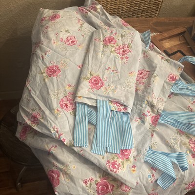 Pottery Barn Kids Savannah Pink Floral Blue Full/Queen Duvet Cover + 2 Shams set-image