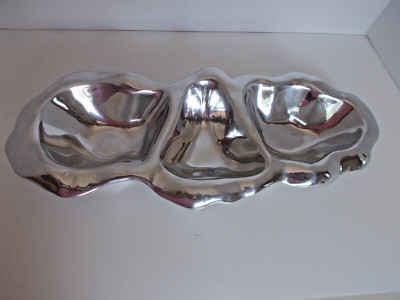 New Polished Aluminum Beatriz Ball Triple Dip Bowl or Relish Bowl-image