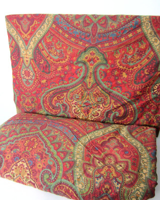 Pottery Barn 1 KING Duvet 1 Standard Sham Talia Paisley Red Coton VINTAGE 102x92-image