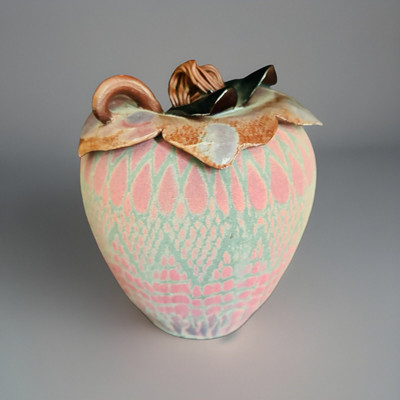 Sarah Frederick Studio Art Pottery Apple Shaped Covered Sugar Bowl-image